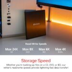 Verbatim 43888 Ultra HD 4K External Slimline Blu-ray Writer USB 3.2 GEN 1 with USB-C TM Cable (Black, Top, Laptop, PC, Blu-ray DVD Combo, ATA III Series, BD-R, BD-R DL, CD, DVD) - Image 2