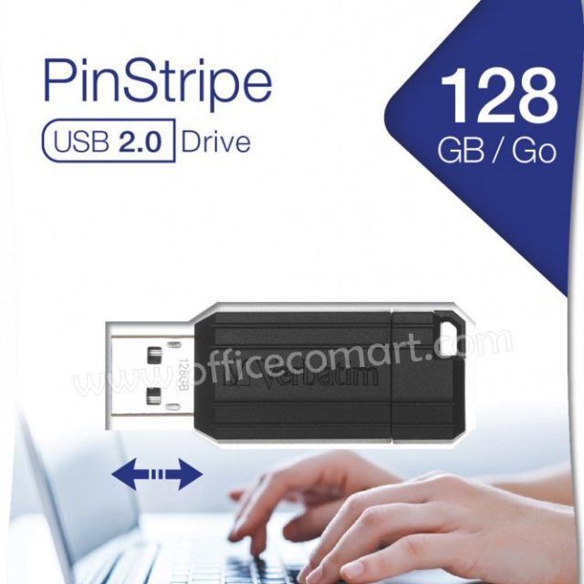 Verbatim Pinstripe Microban Anti Microbial 128GB USB Flash Pen Drive | Data Storage & Back Up | Photos, Movie, Songs, Music, Data, Audio, Documents | Compatible with PC, Laptop, Music System (Black)