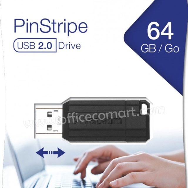 Verbatim Pinstripe Microban Anti Microbial 64GB USB Flash Pen Drive | Data Storage & Back Up | Photos, Movie, Songs, Music, Data, Audio, Documents | Compatible with PC, Laptop, Music System (Black)
